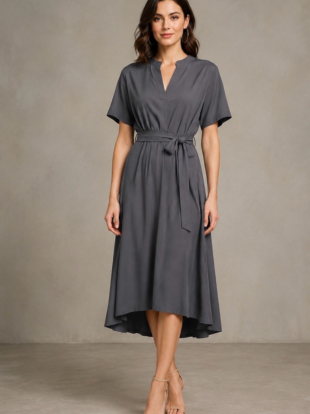 NWOT | Cotidie | Elegant Charcoal Gray Dress | Size Medium